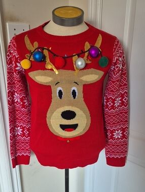 Men's Red Reindeer Ugly Christmas Sweater
